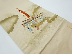 アンティーク　箔置き熊本神社八十日祭模様刺繍名古屋帯（着用可）